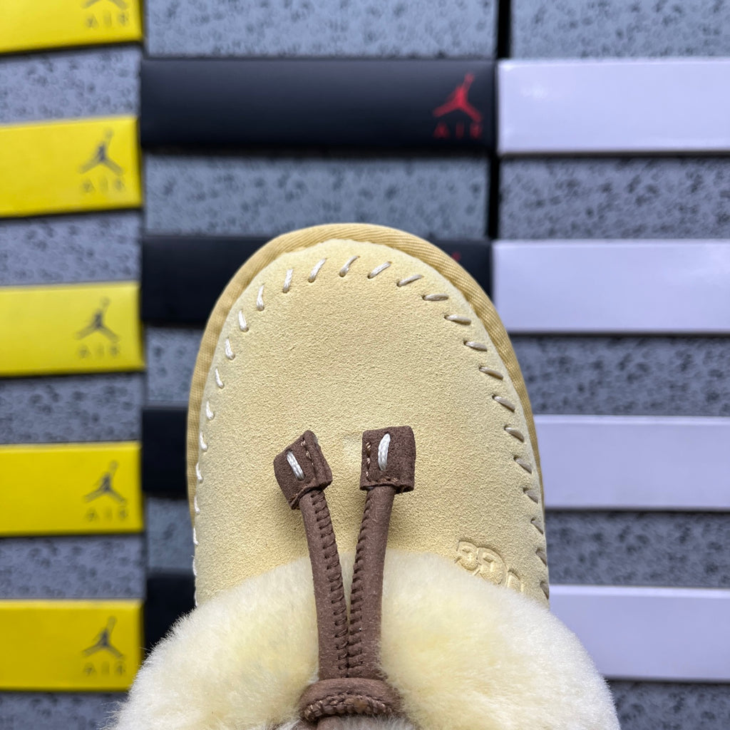 UGG Soft Yellow Plush-Collar Slippers