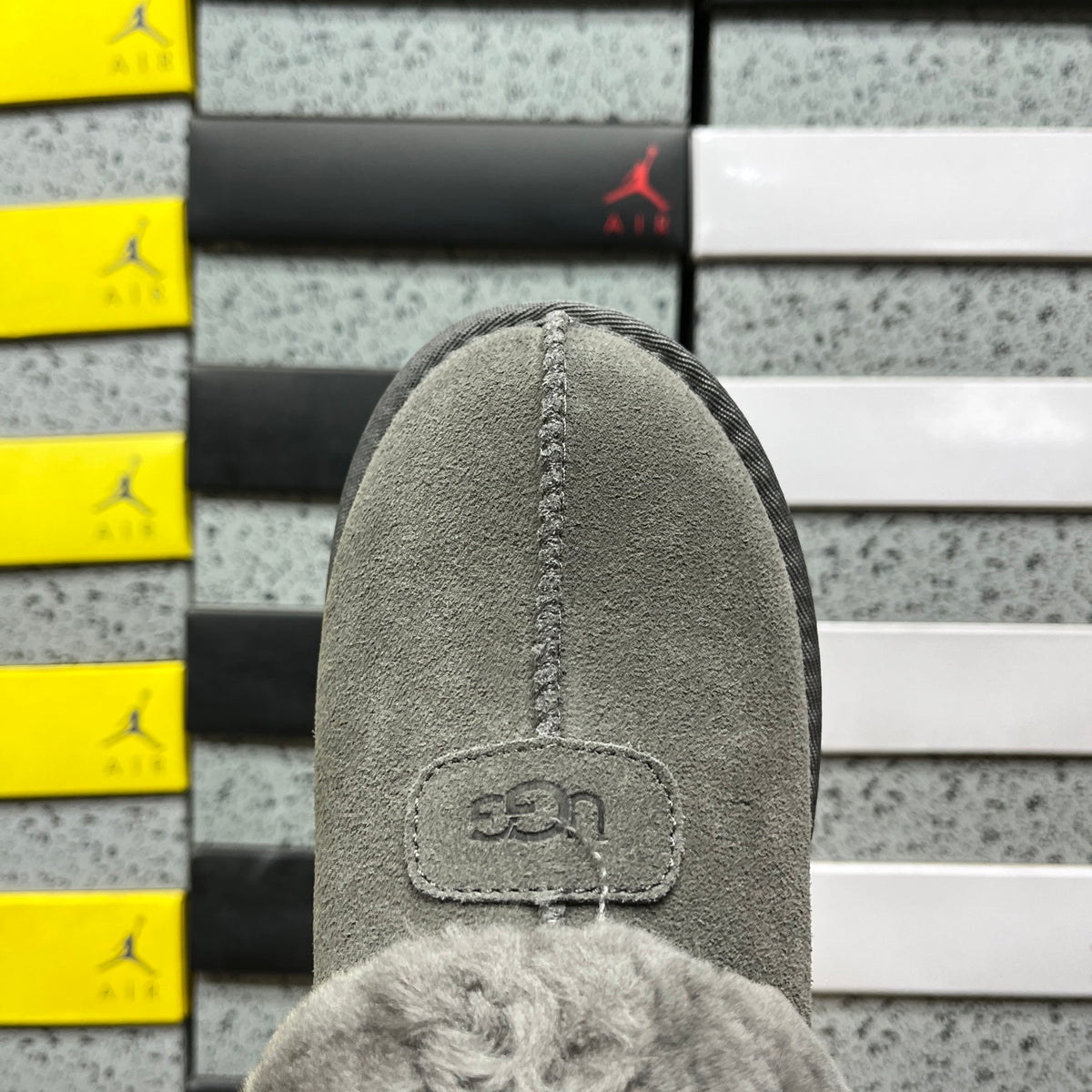 UGG Grey Plush-Collar Slip-On Shoes