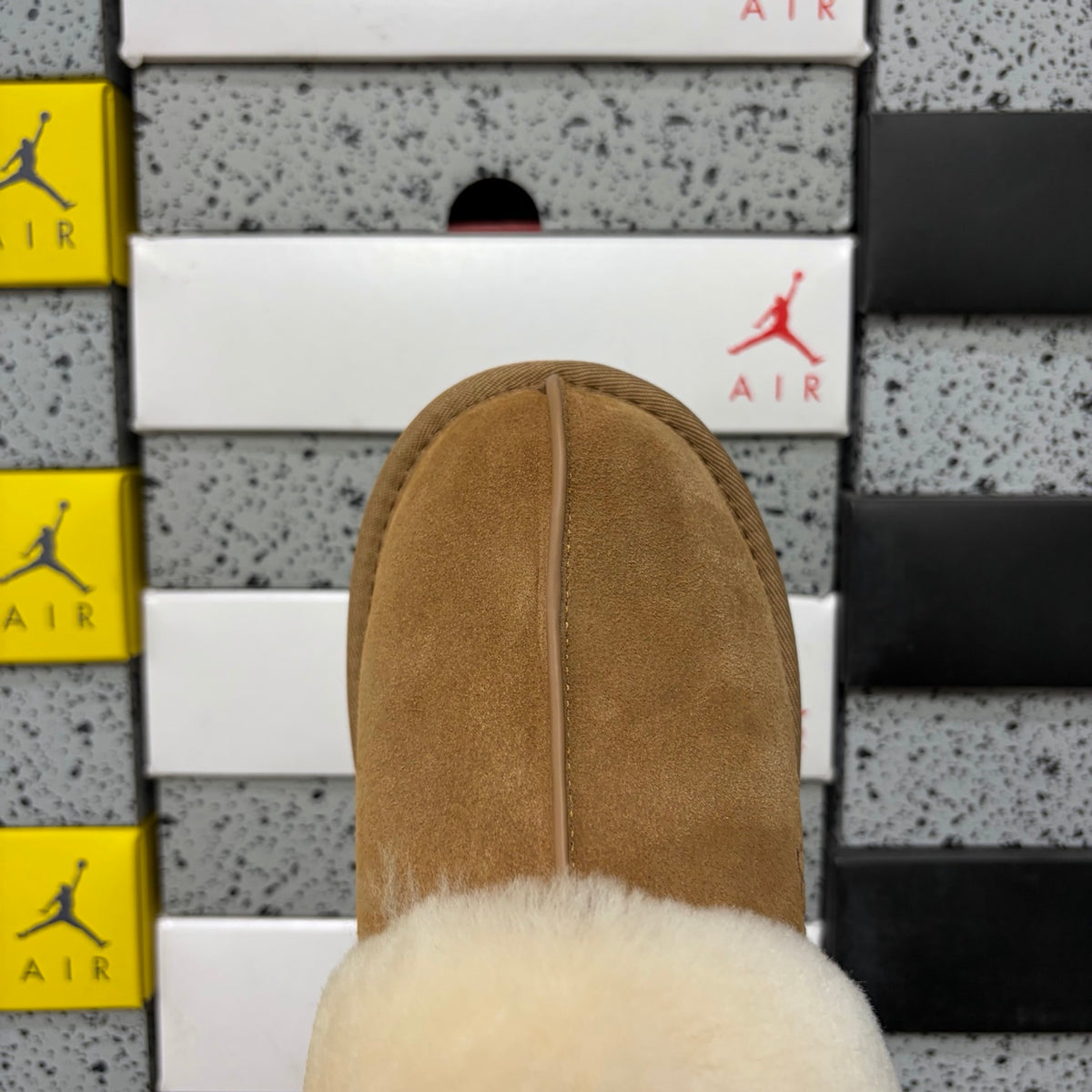 UGG Chestnut Plush-Collar Low-Profile Mule Slippers