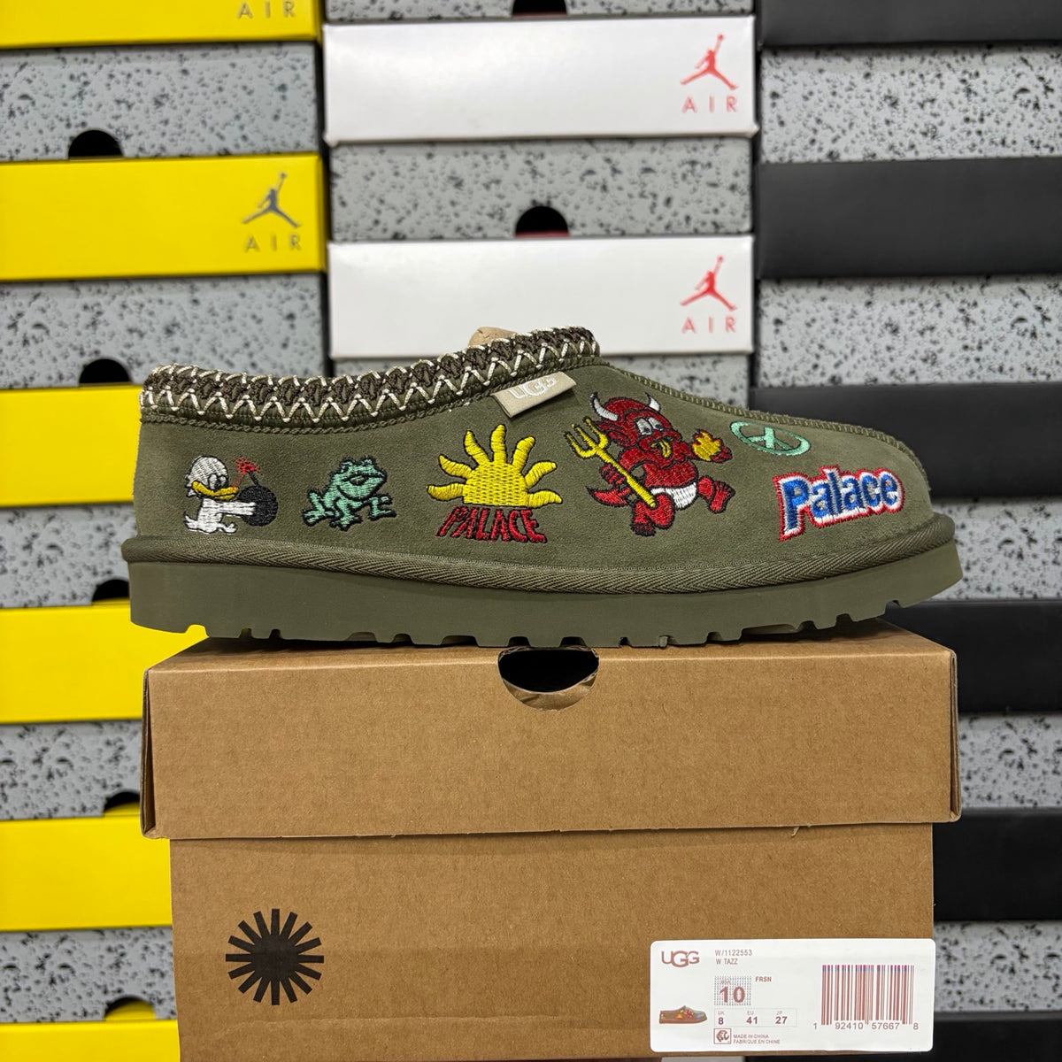 UGG Olive Green Cartoon-Embroidered Braided-Trim Slip-On Shoes