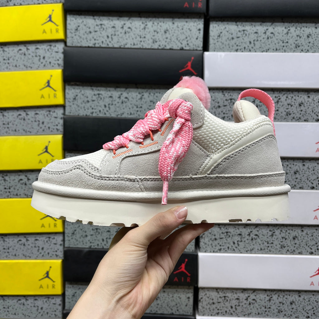 UGG White & Pink Lace-Up Platform Shoes