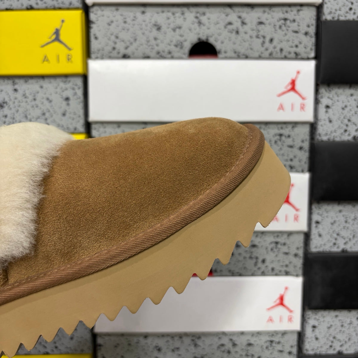 UGG Chestnut Plush-Collar Platform Slip-On Shoes