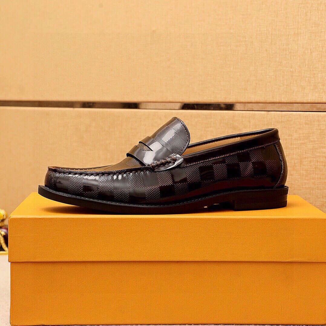 Louis Vuitton Dark Brown Textured Loafers - Rubber Outsole