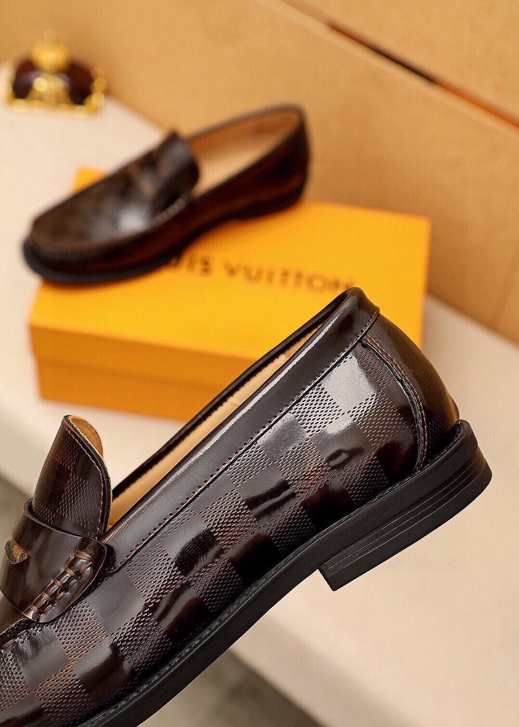 Louis Vuitton Dark Brown Textured Loafers - Rubber Outsole