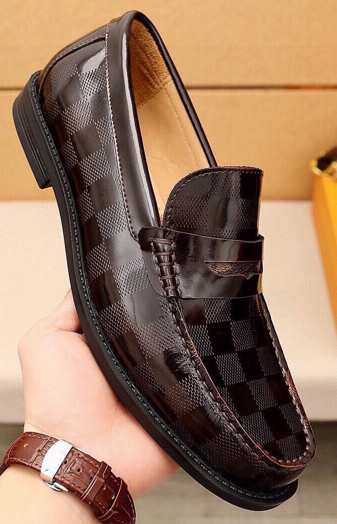 Louis Vuitton Dark Brown Textured Loafers - Rubber Outsole