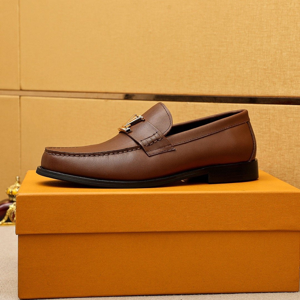 LOUIS VUITTON Brown Metal Hardware Loafers