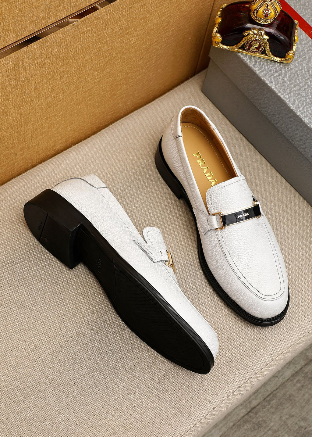 Prada White Leather Loafers