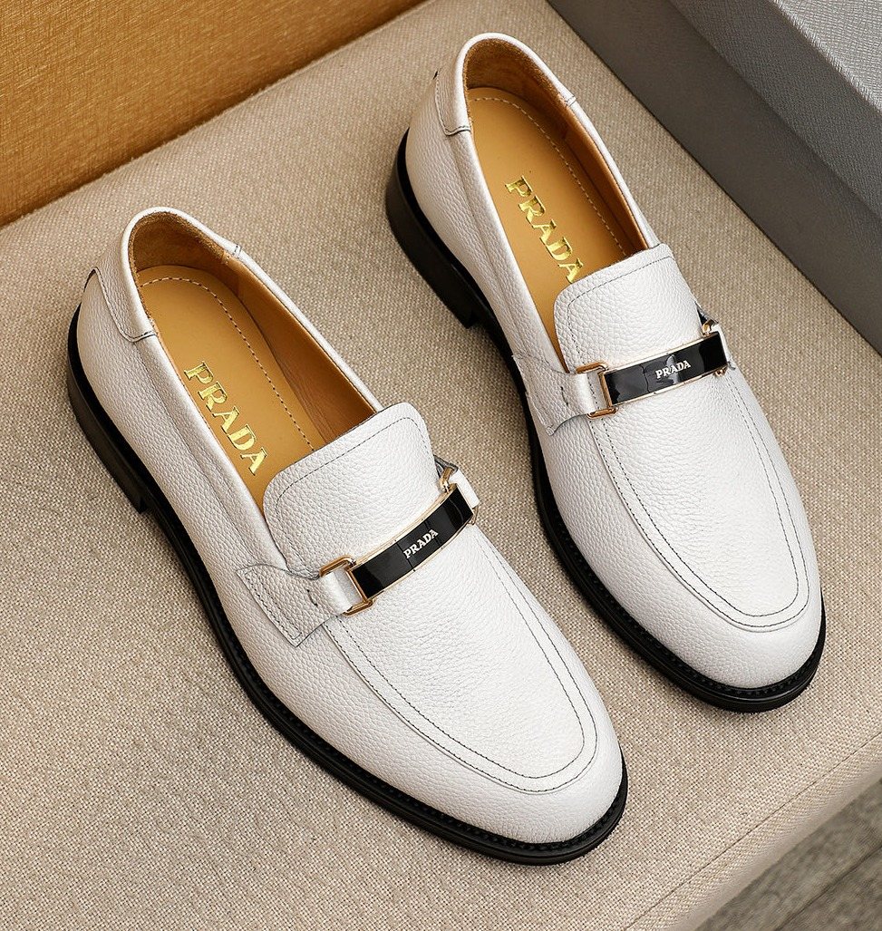 Prada White Leather Loafers