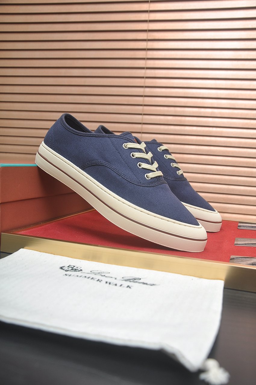 Loro Piana Navy Lace-Up Sneakers