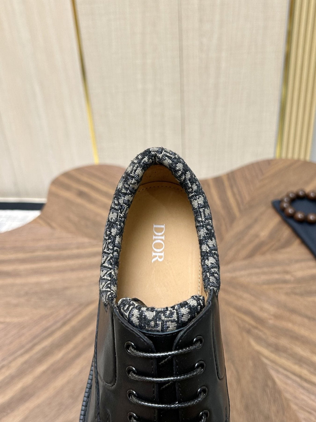 Dior Black Patterned-Collar Lace-Up Shoes