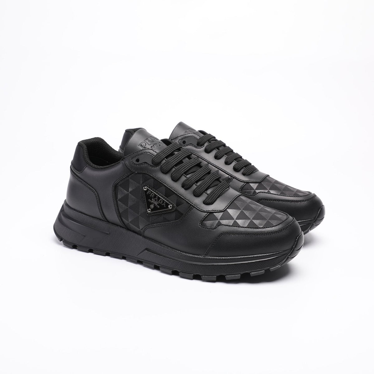 Prada Men's Black Triangle-Plaque Sneakers