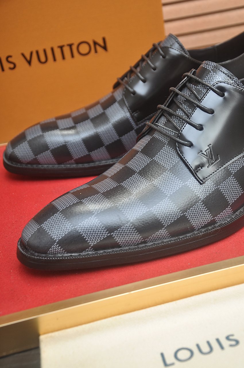 Louis Vuitton Black & Gray Checkerboard Lace-Up Dress Shoes