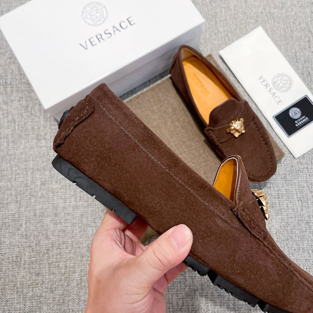 Versace Men's Brown Suede-Texture Loafers