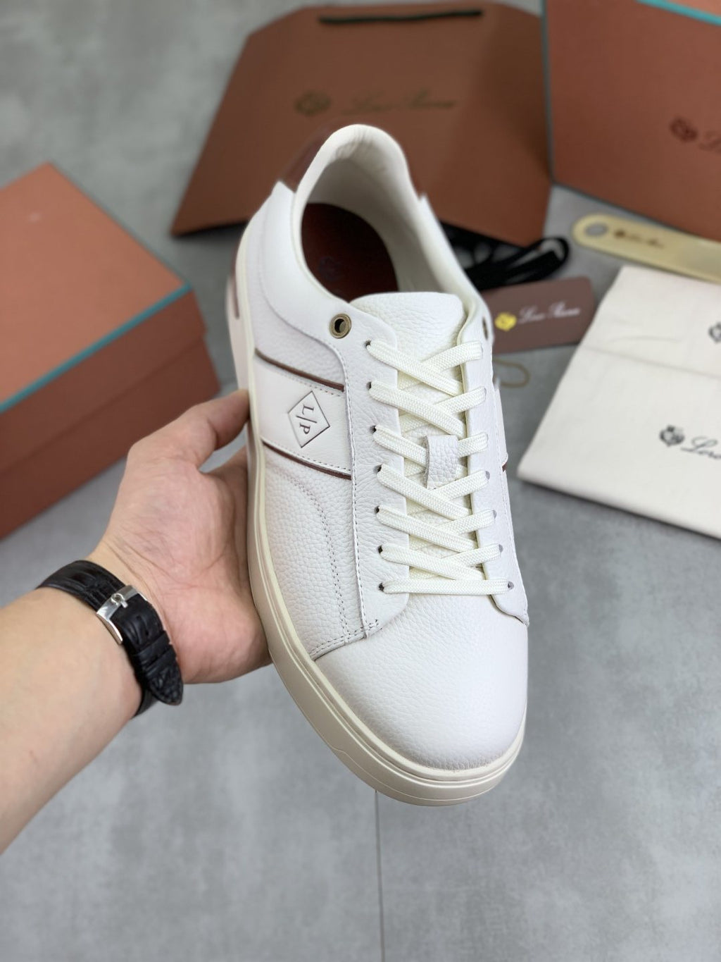 Loro Piana Low-Top Sneakers with Brown Accents