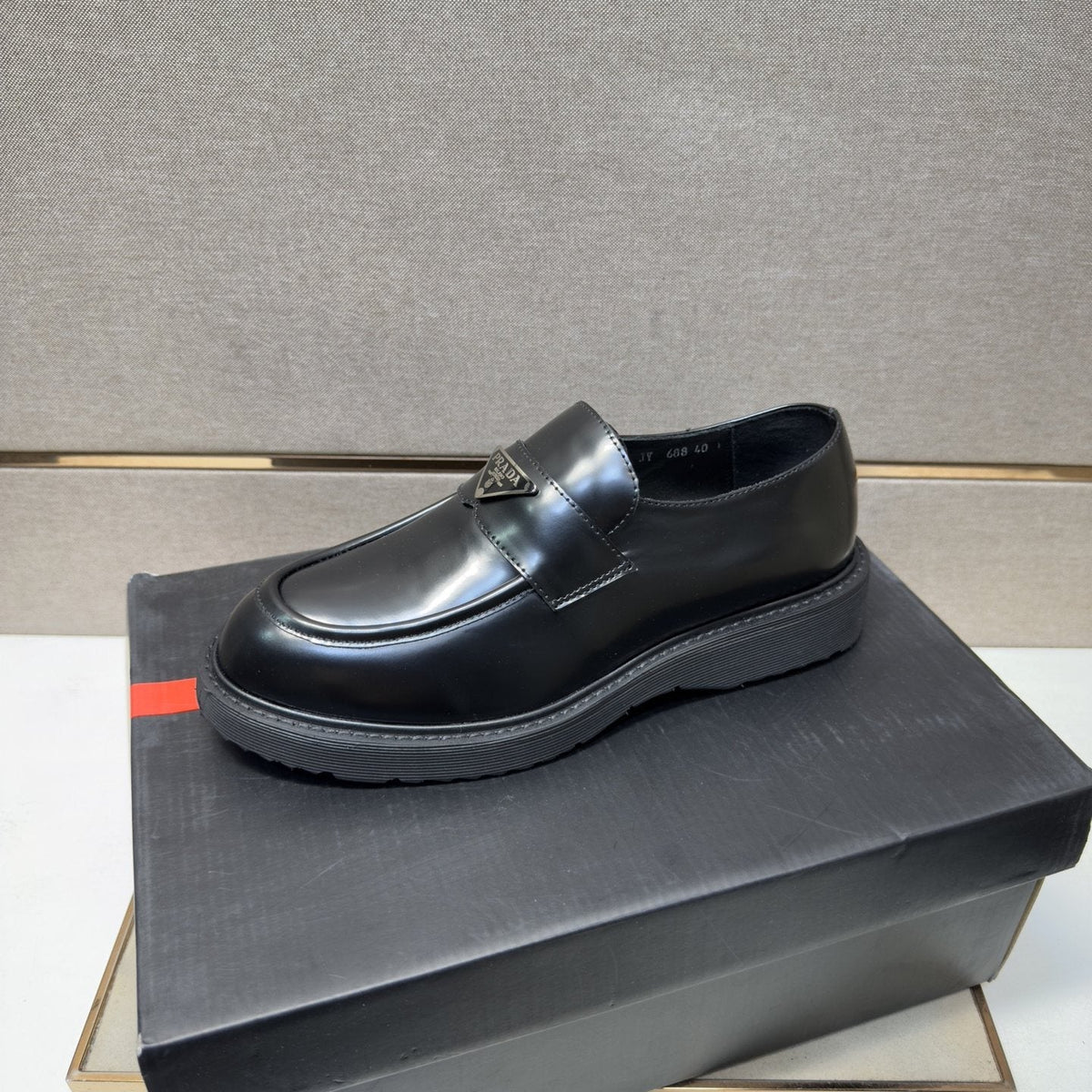 Prada Men's Black Lug Sole Slip-On Shoes