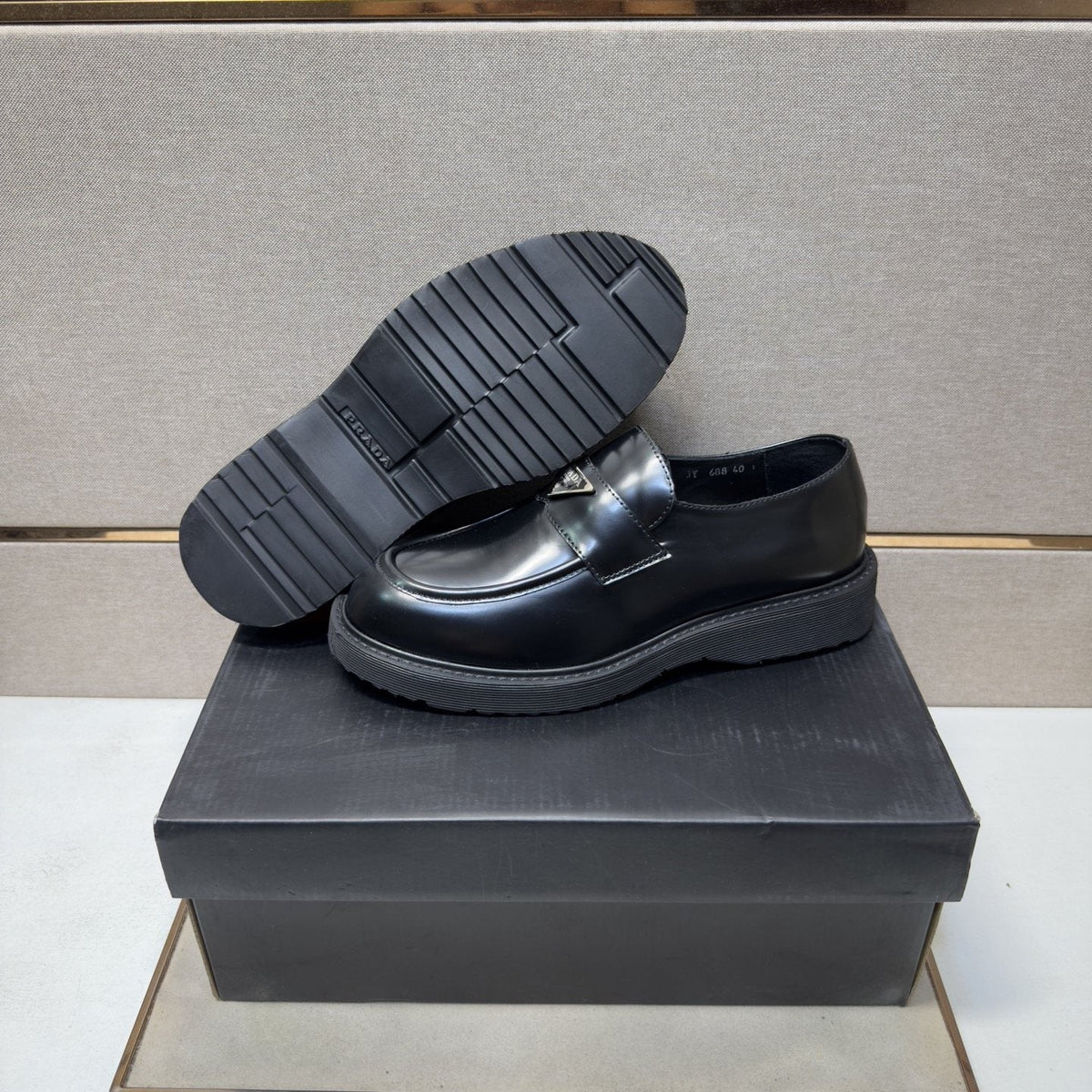 Prada Men's Black Lug Sole Slip-On Shoes